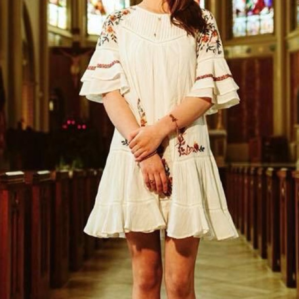 White float Free People dress with flower detail